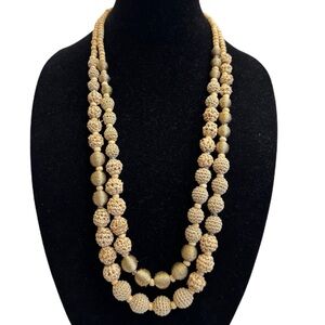 CHICO' S Layered Two Strand Tan Raffia Statement Necklace Natural Boho Tribal